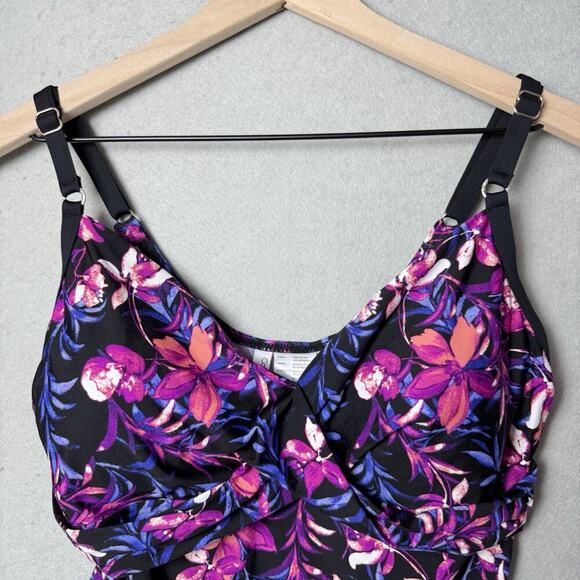Calvin Klein Floral Print Pink Black One Piece Swimsuit Bathing Suit Size 16 - Picture 3 of 12
